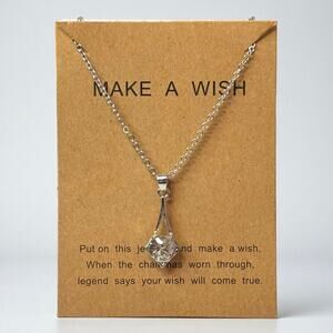 Silver-Tone Make a Wish Crystal Pendant Necklace